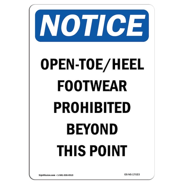 Safety Sign, OSHA Notice, 5" Height, Open-ToeHeel Footwear Prohibited Sign, Portrait, 10PK